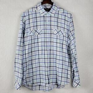 Nordstrom J Campbell Men Shirt Size L Blue Button Down Long Sleeve Chest Pockets